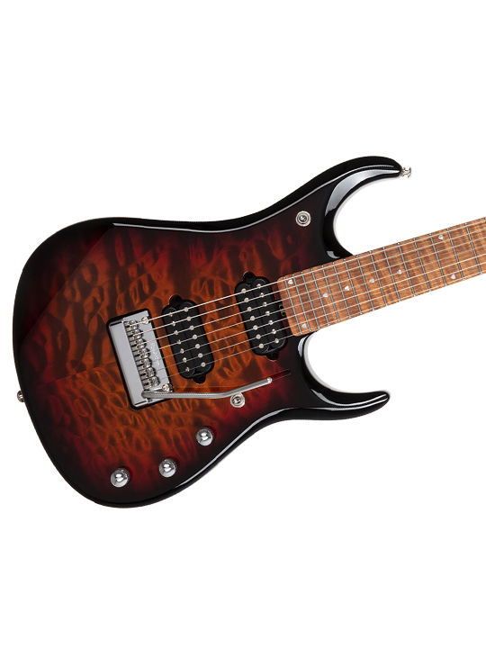 MM-JP157-PZ-QT-TGE-02 Music Man JP15 7 String Piezo Tiger Eye Flame Top
