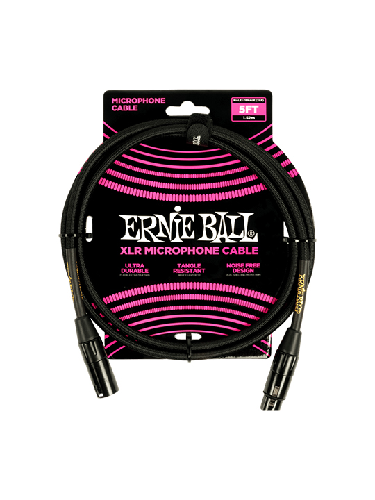 Ernie Ball Braided Male/Female XLR Microphone Cables Black