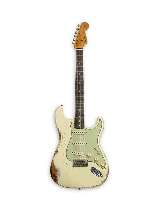 FD-CS-62-STRAT-HVYRL-VWT-W25-LTD-01 Fender Custom Shop 1962 Stratocast Heavy Relic Vintage White W25 Limited Edition