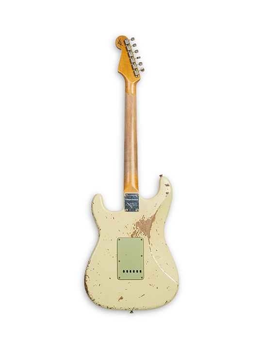 FD-CS-62-STRAT-HVYRL-VWT-W25-LTD-02 Fender Custom Shop 1962 Stratocast Heavy Relic Vintage White W25 Limited Edition