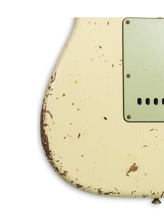 FD-CS-62-STRAT-HVYRL-VWT-W25-LTD-05 Fender Custom Shop 1962 Stratocast Heavy Relic Vintage White W25 Limited Edition